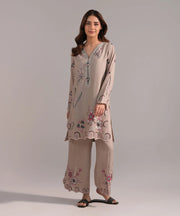 2 Piece - Embroidered Raw Silk Suit