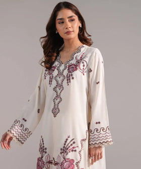 2 Piece - Embroidered Raw Silk Suit